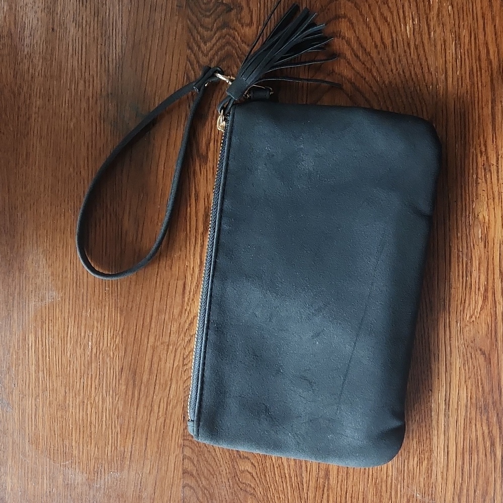 Black suede RFID wallet wristlet
